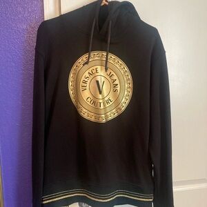 Versace Jeans Collection Black Hoodie with Gold Medallion